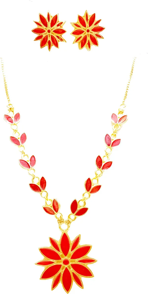Assamese_Traditional_Gold_Plated_Red_Colour_Star_Design_Chain_Jewellery_Set_For_Women_&_Girl